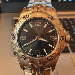 2/$20😀 FMD Silver/Black Stainless Steel Diver Style Men's Watch